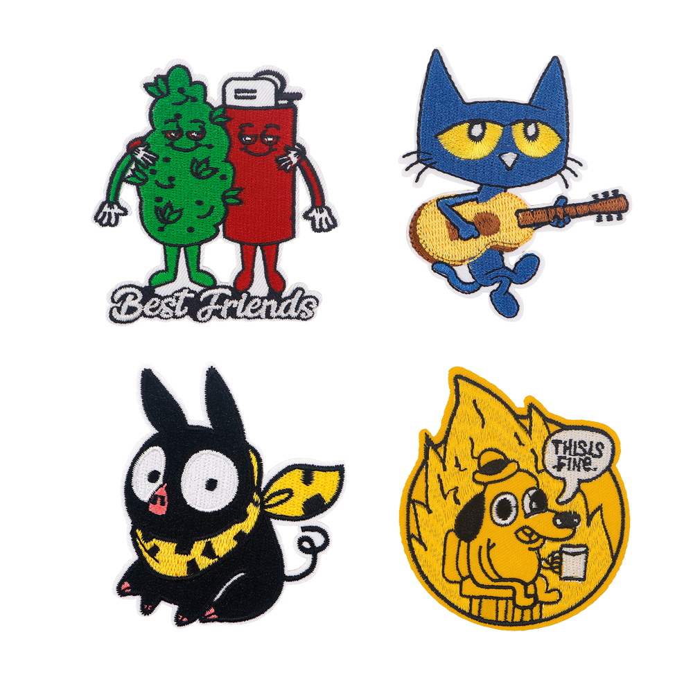 Cartoon Katze gelb Hund gestickte Patches für Kleidung Patches DIY Eisen auf Patches Patch Applique Aufkleber Abzeichen Zubehör