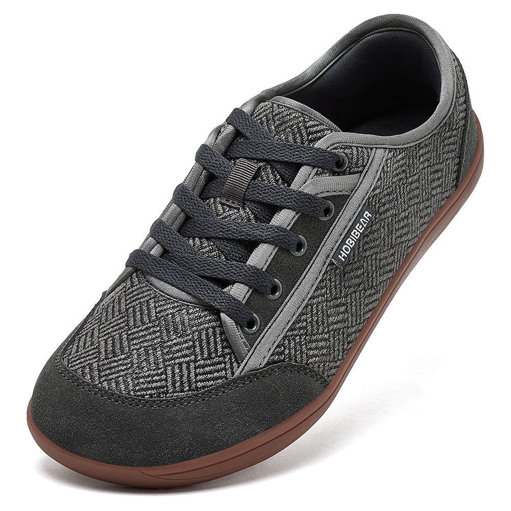 HOBIBEAR Sapatos descalços masculinos femininos |   Gota zero |   Dedo do pé largo |   Tênis de moda minimalista com cadarço em couro de vaca