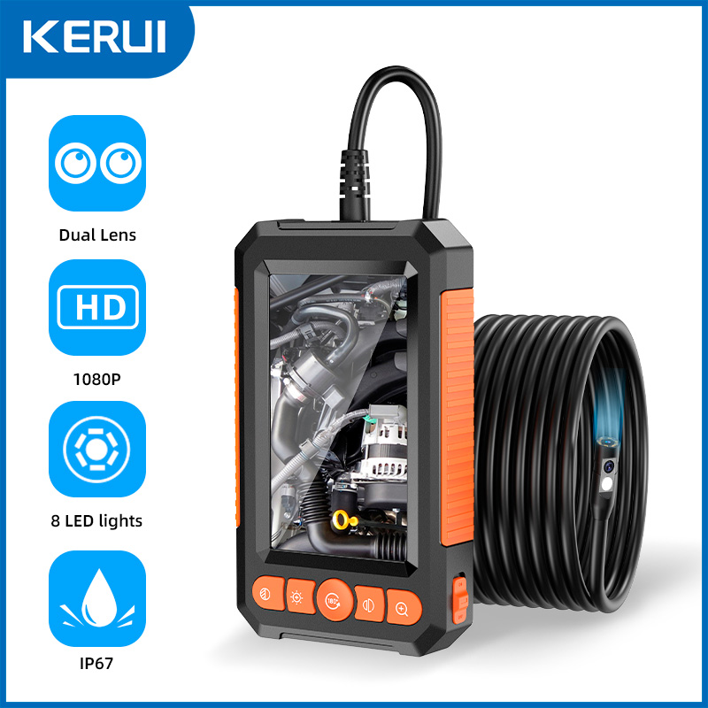 Câmera Endoscópica Industrial KERUI 4.3" Lente Única/Dupla HD 1080P IP67 à Prova d'Água para Inspeção de Esgotos com LED e Boroscópio para Inspeção Automotiva