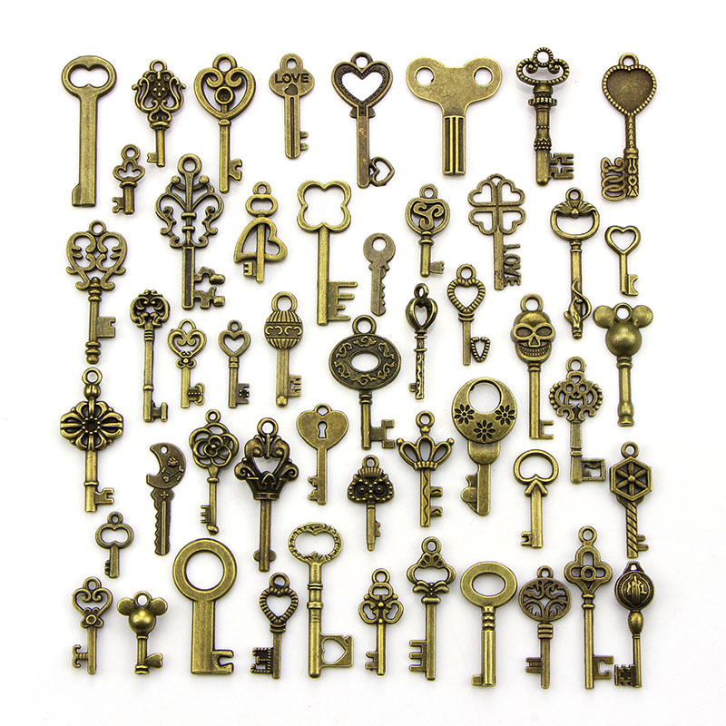 50 SZTUK Mix Vintage Old Look Keys Vintage Wisiorek Metal Charms Dekoracje Diy Naszyjnik Biżuteria Findings
