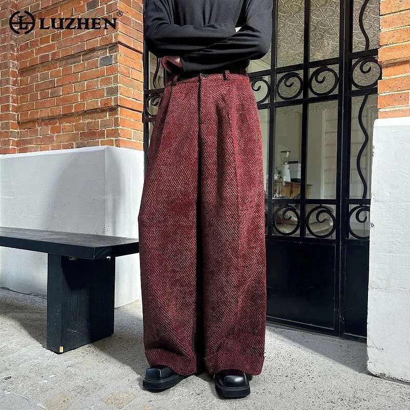 LUZHEN, moda Original, elegante, suelto, recto, pantalones casuales, moda para hombres, Color sólido, pierna ancha, pantalones de lana de primavera 2025 LZ8592