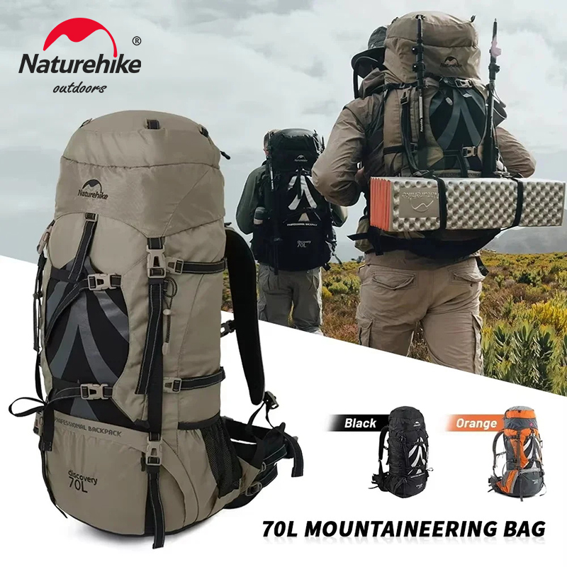 Naturehike Ransel Profesional Tas Travel Hiking Luar Ruangan Kapasitas Besar 70L Tas Berkemah Mendaki Gunung Sistem Pendukung NH70B070-B