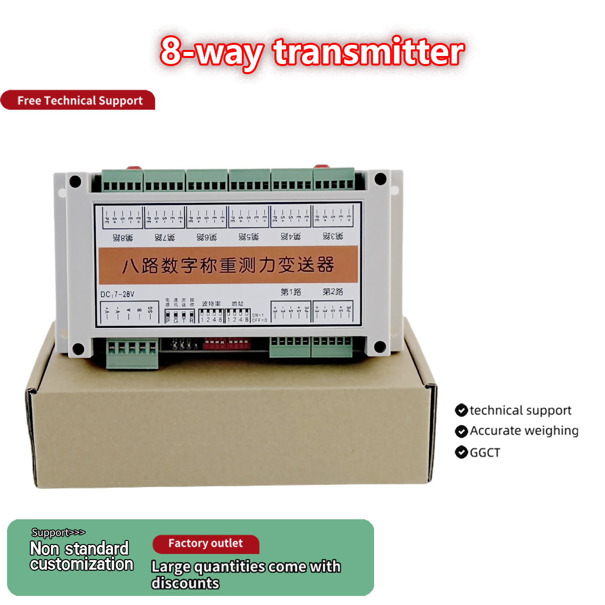 Konwerter sygnału czujnika wagowego 8-kanałowy BENGBUZZQY RS485 Modbus-RTU, wielokanałowy moduł tensometryczny, rozdzielczość 1/500 000
