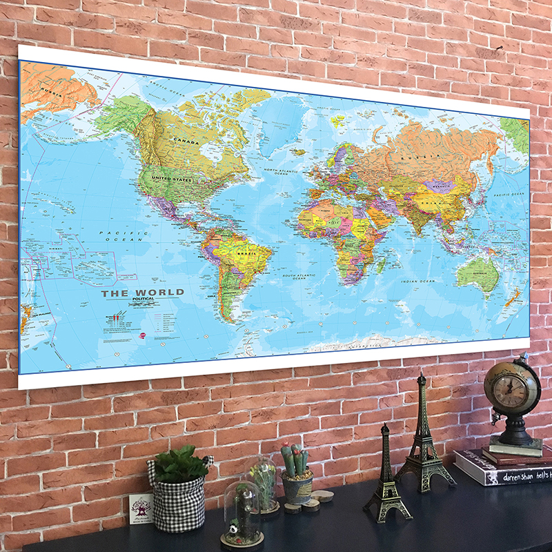 Retro Spray World Map Without Country Flag Artistic Background Wall Home Hanging Decoration School Supplies in English 100x70cm