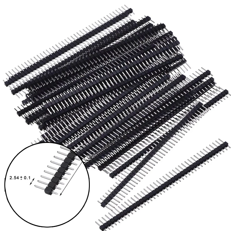 10 szt. 40-pinowe listwy kołkowe 1x40, pojedyncza rządka, męskie i żeńskie, 2,54 mm, odłączane, do Arduino, czarne