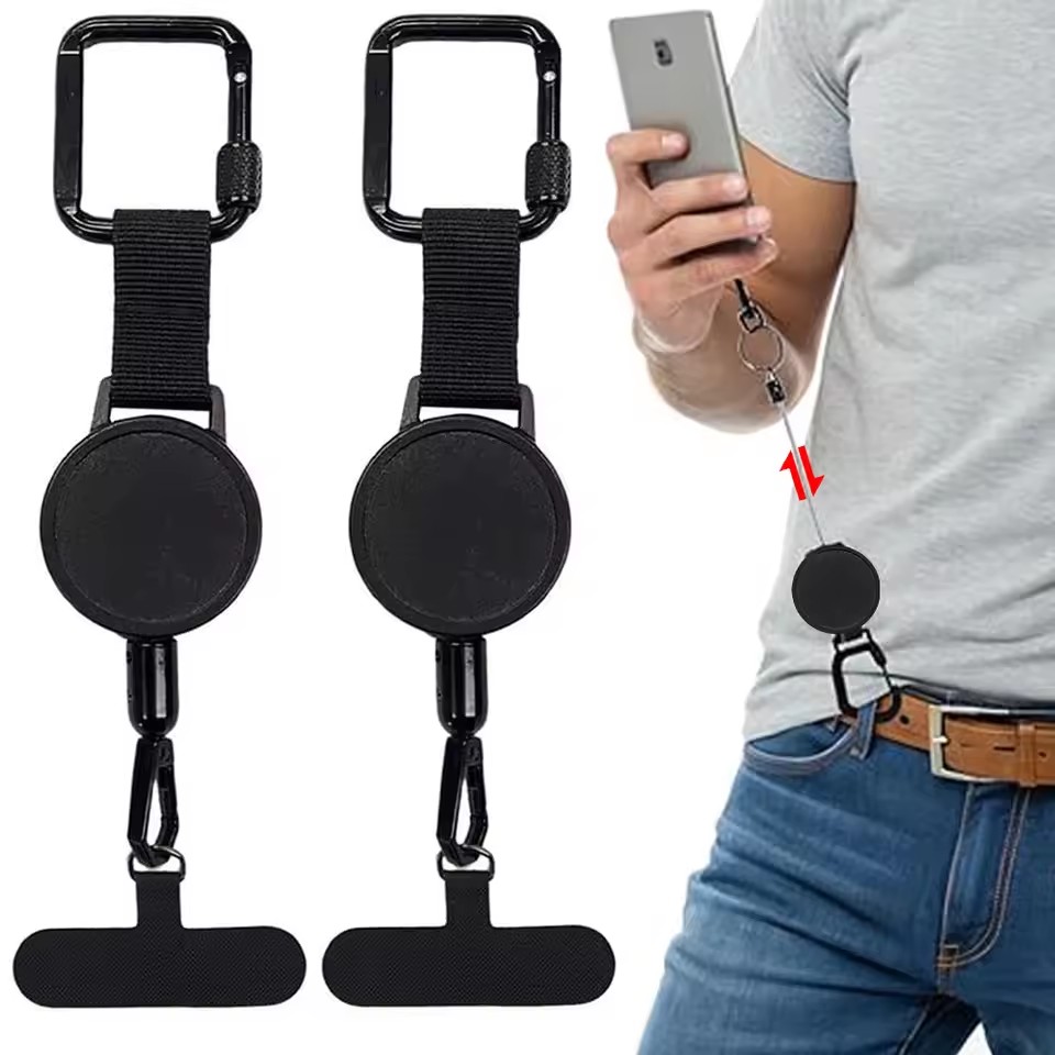 Retractable Anti-Theft ผู้ถือโทรศัพท์สมาร์ทโฟนความปลอดภัย Lanyard Stra พร้อม Carabiner Anti-DROP Harness สําหรับเดินป่าขี่จักรยานปีนเขา