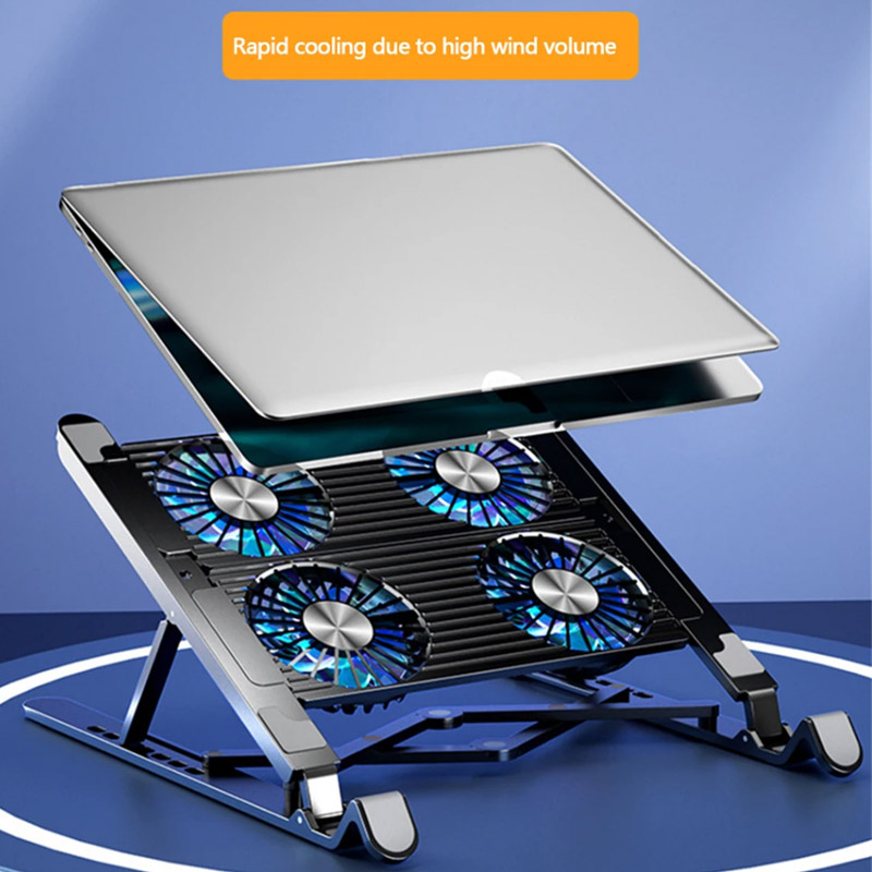 Nuevo soporte Base para enfriador de ordenador portátil, almohadilla de enfriamiento plegable para portátil, soporte ajustable para portátil de 13-17,3 pulgadas con 4 ventiladores