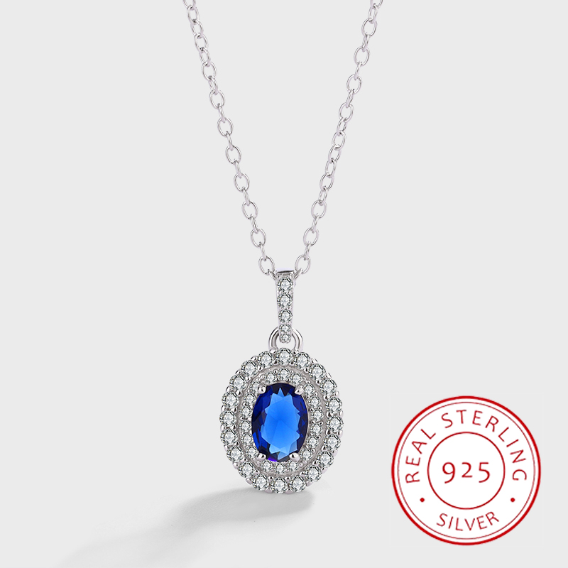 Classico e Versatile autentico S925 argento zaffiro pieno di diamanti ciondolo elegante elegante collana da donna retrò
