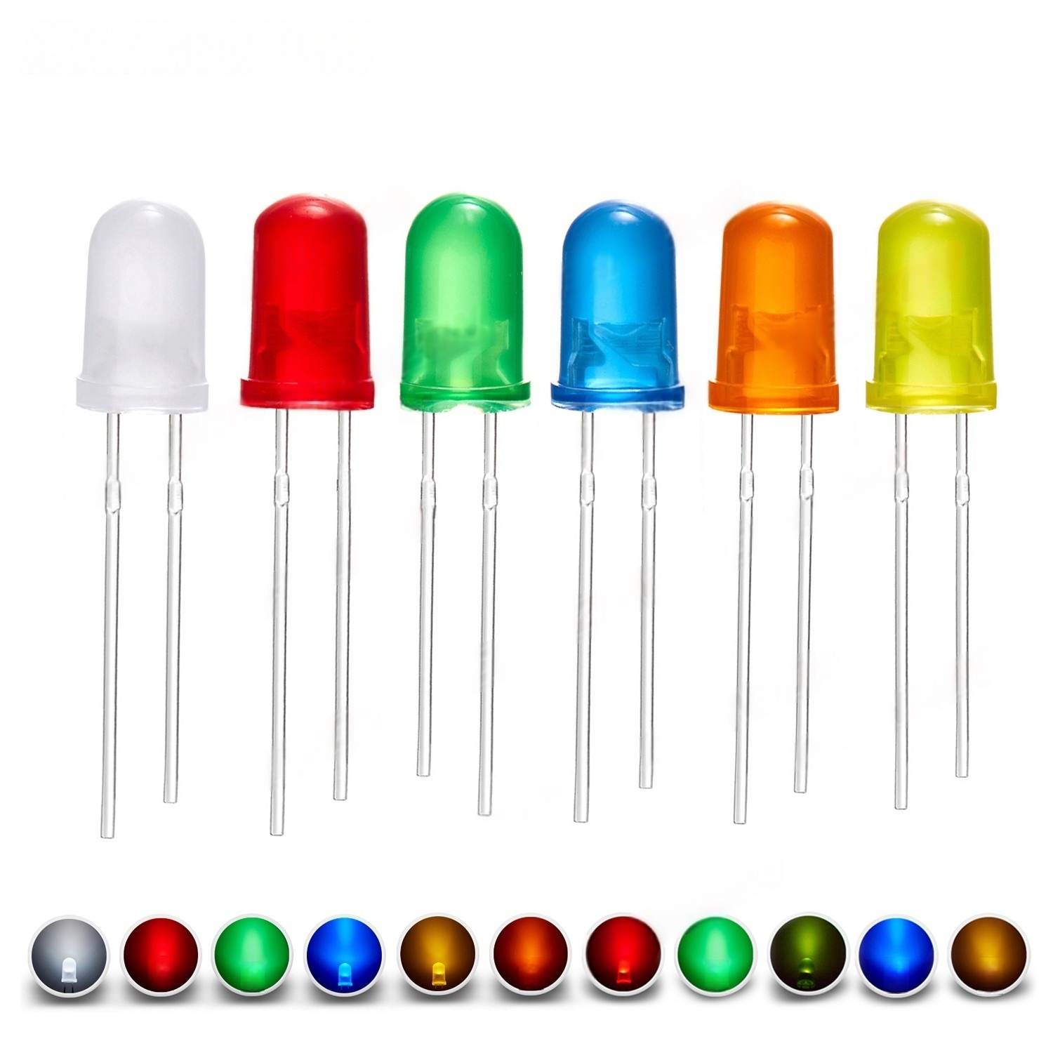 Diffuus 5mm Led Diode Kit Wit Rood Groen Blauw Geel Oranje 2V 3V Lamp Light Emitting assortiment Set Diy Arduino Pcb Circuit