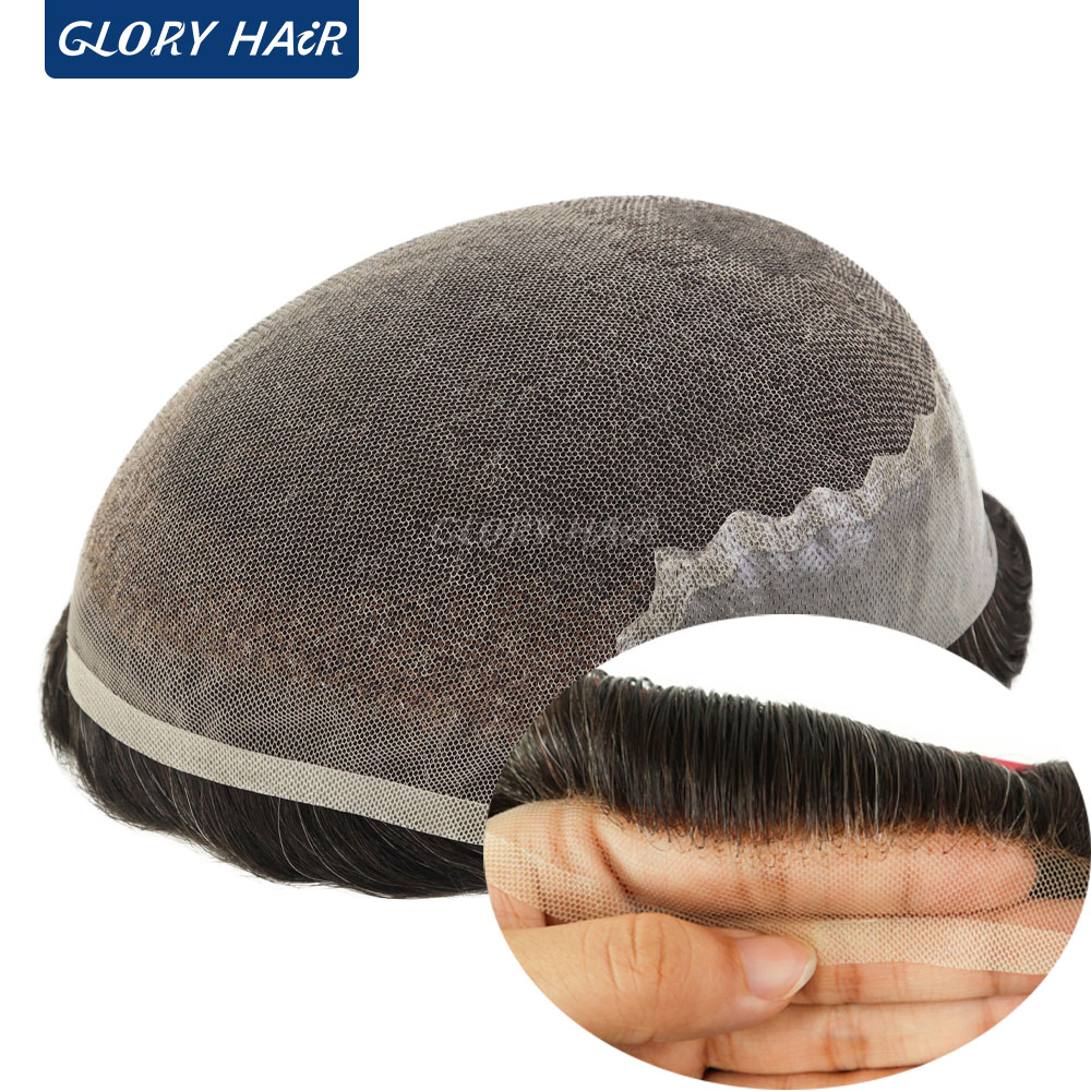 Q6 Natural Hairline Man Hair Wig Breathable Q6 Base Toupee Men Bleach Knots Lace and PU Hair Prosthesis System For Man