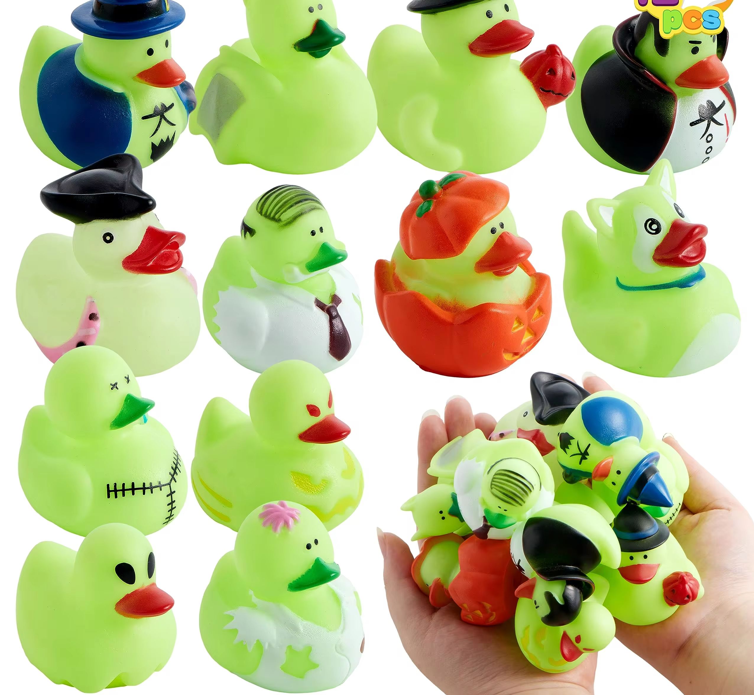 Glow-in-the-Dark Rubber Duck, Presente do banho do Dia das Bruxas, Trick or Treat Present, Presente do tema do Dia das Bruxas, Ducky Squeaker Party, 24pcs