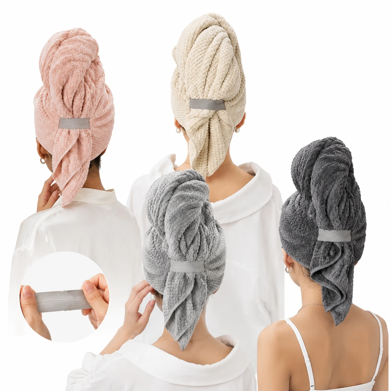 Coral Fleece Quick Dry Hair Turban Super Absorbent Strap Fixed Drying Towel Wrap For Women Shower Long Curly Hair Bath Accessory