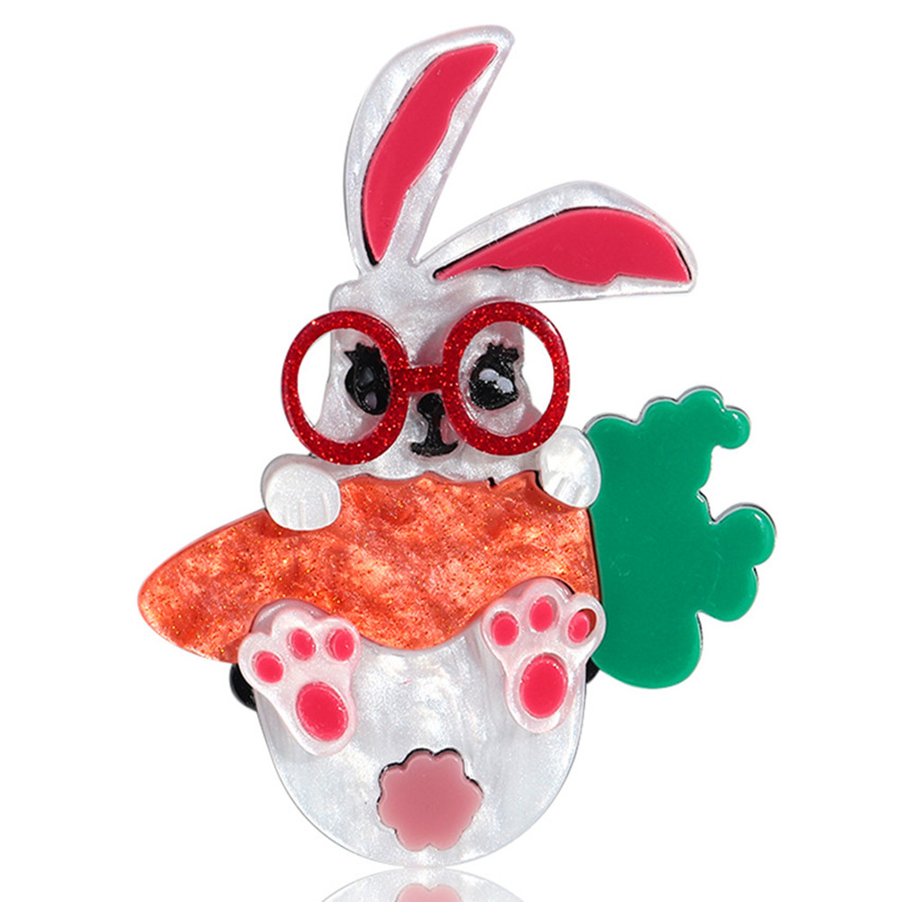 Broches de acrílico con diseño de conejo y zanahoria para mujer, bonitos broches de animales de dibujos animados, joyería de Pascua