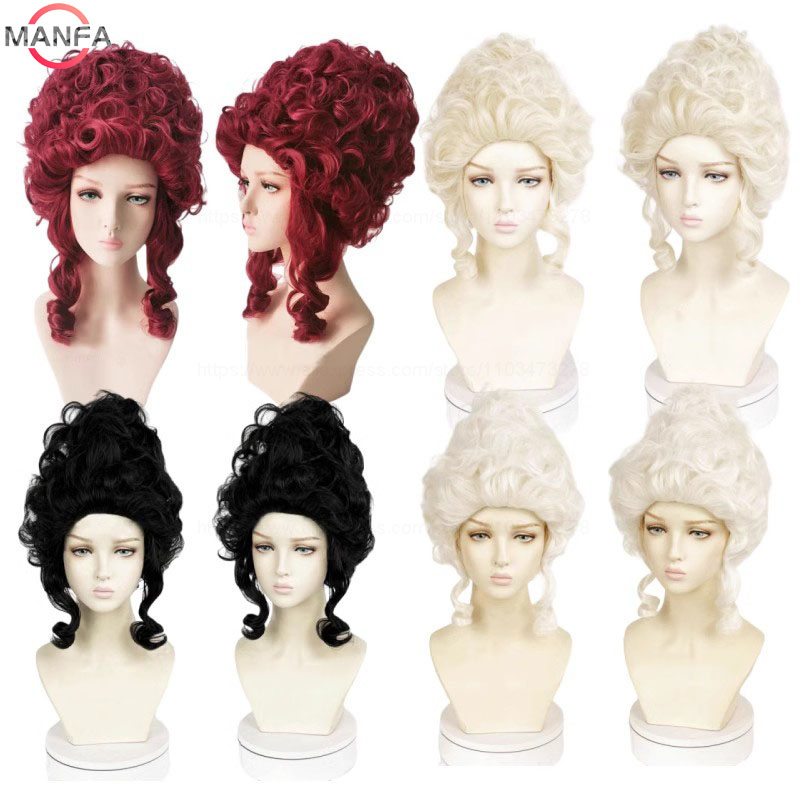 Marie Antoinette คอสเพลย์วิกผมเจ้าหญิง Medium Curly ความร้อนทนผมสังเคราะห์วิกผม + หมวกวิกผม
