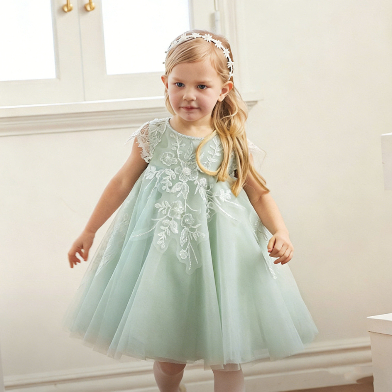 Prinzessinnenkleid Kostüm für Mädchen, Leichte Kinderkleidung, Auftritts-Outfit für Festlichkeiten, Grünes Modisches Spitzenkleid, Elegantes Abendkleid, Neu