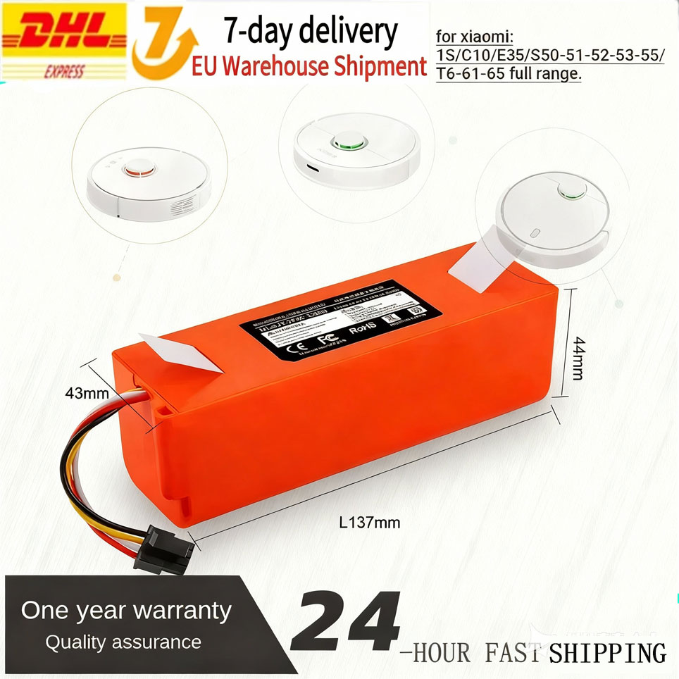 Batteria per Aspirapolvere Xiaomi (BRR-2P4S-5200S) Compatibile con Roborock S5, S6 S50-55, S5 Max, S6, S7, ecc. 14.4V 12800mAh