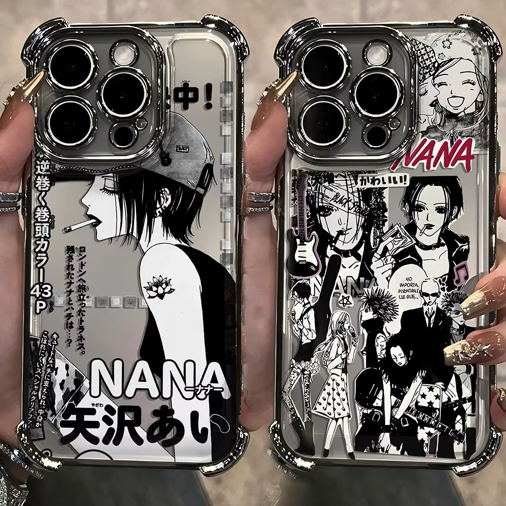 Anime Cool Nana Osaki Lijn Plating Case Voor iPhone 16 15 14 13 12 11 Pro Max X XR XSMax 7 8 6 Plus Y2K Anti-Val Airabag Cover
