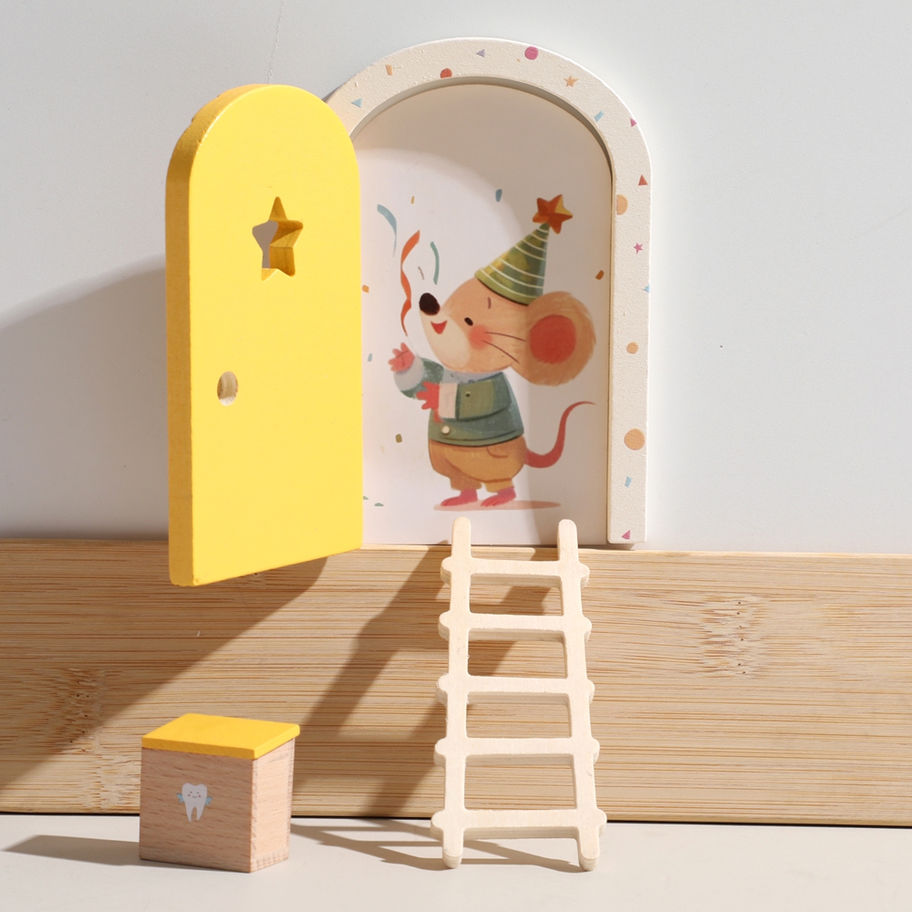 Mini decoraciones para el hogar para casa de muñecas, puerta de elfo de hadas de madera, decoración de pared para habitación de bebé, adornos artesanales, caja de dientes conmemorativa, regalo para bebé