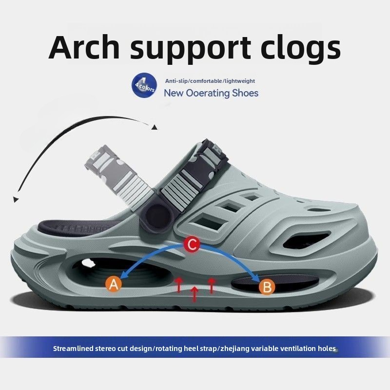 Arch support, anti slip, soft sole, wear-resistant cool slippers for wearing, thick sole breathable odor proof summer hole shoes
