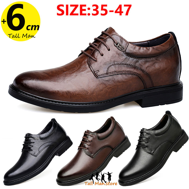 Sepatu kulit pernikahan untuk pria, sepatu Lift Formal Inggris Bisnis Sol dalam penambah tinggi, sepatu Lift 6CM ukuran Plus 35-47