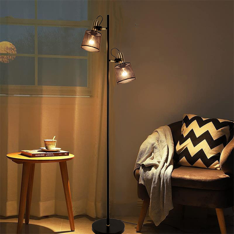 Moderne Vintage-Fußlampe, 2 Lichter, Eck-Stehlampe mit Fußschalter, E27, drehbar, für Wohnzimmer, Schlafzimmer, Büro, Geschenk, Stehleuchte