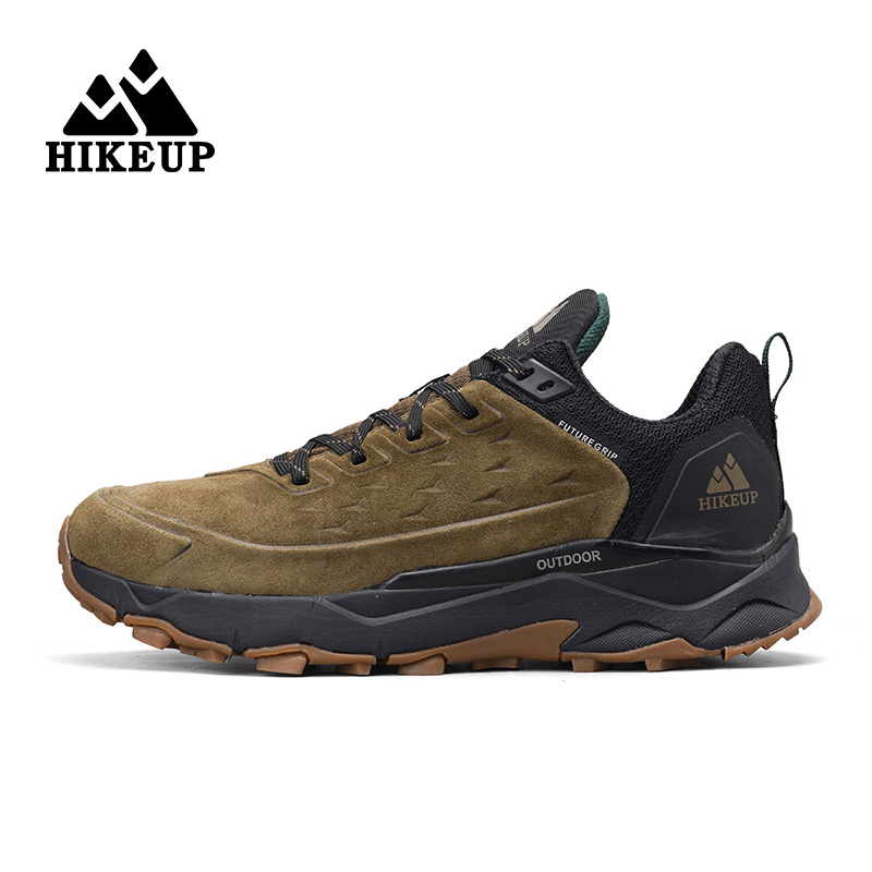 HIKEUP buty turystyczne dla mężczyzn Outdoor Sports Camping polowanie buty do chodzenia zamszowe oryginalne skórzane oddychające tenisówki antypoślizgowe