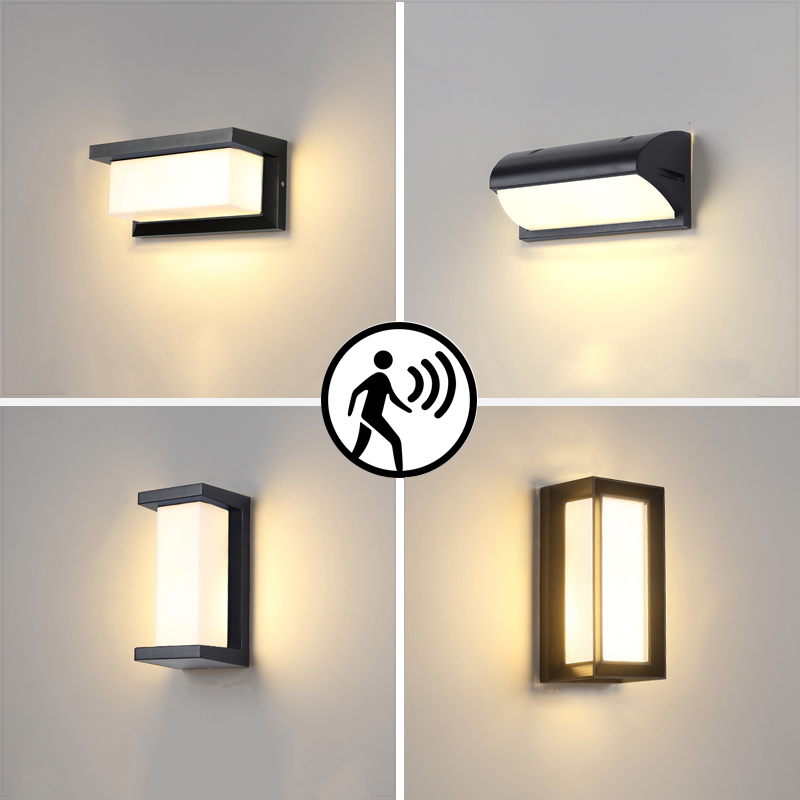 Alumínio conduziu a luz da parede sensor de movimento à prova dip65 água ip65 varanda luz moderna lâmpada de parede pátio jardim ao ar livre luz