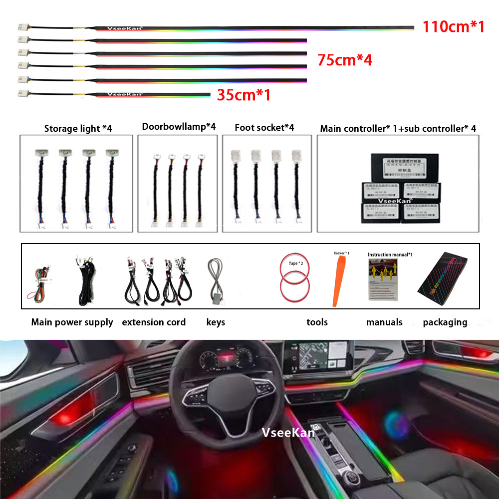 ไฟตกแต่งภายในรถยนต์แบบ LED 6/10/14/18 ดวงใน 1 ชุด ไฟ RGB 213 64 สี แถบอะคริลิค Symphony Streamer สร้างบรรยากาศสีรุ้ง