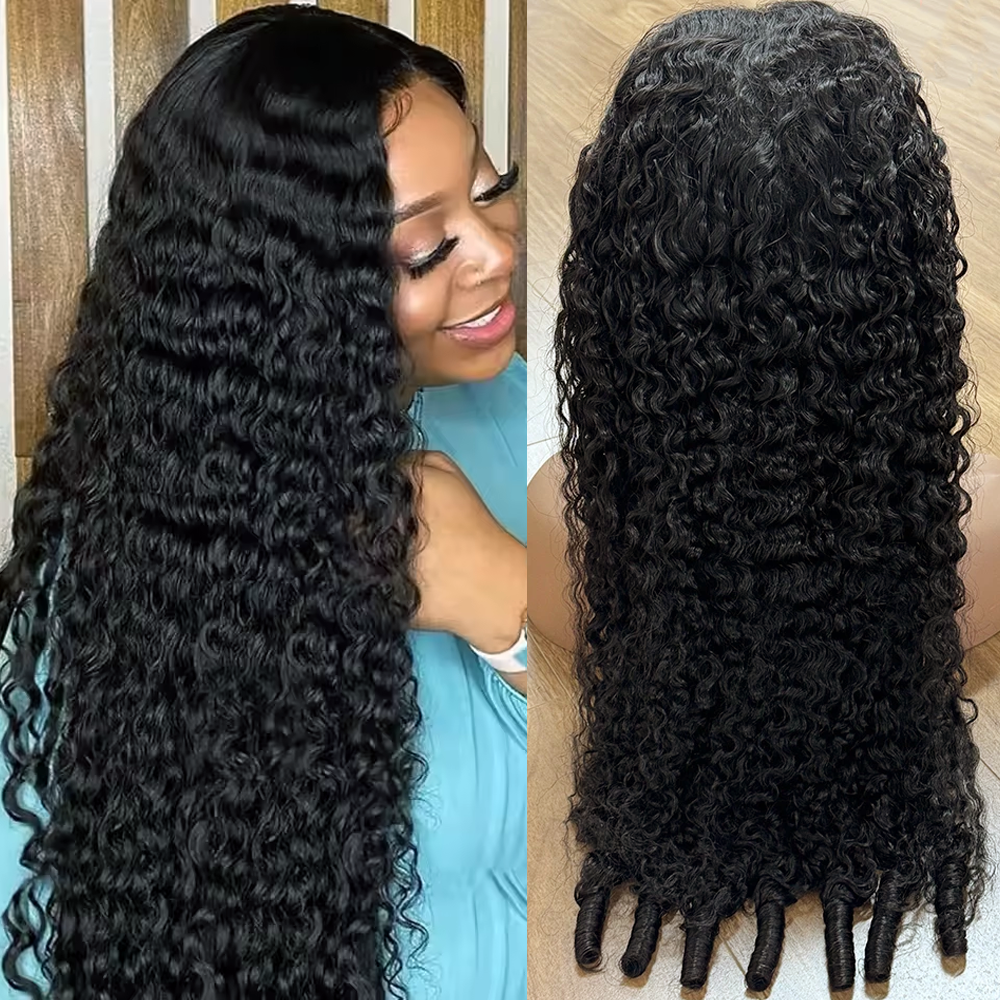 Perruques de cheveux humains bouclés 12A de densité 200, bouclés naturels, couleur naturelle, sans colle, avec dentelle frontale HD 7x6, 46 pouces