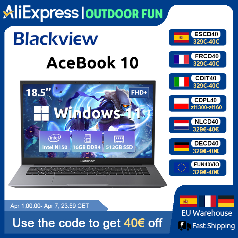Blackview ACEBOOK 10 laptopcomputer 18,5 "FHD 8000 mAh Intel N150 Windows 11 16 GB RAM 512 GB BT5.2 WiFi 6 desktop-notebook