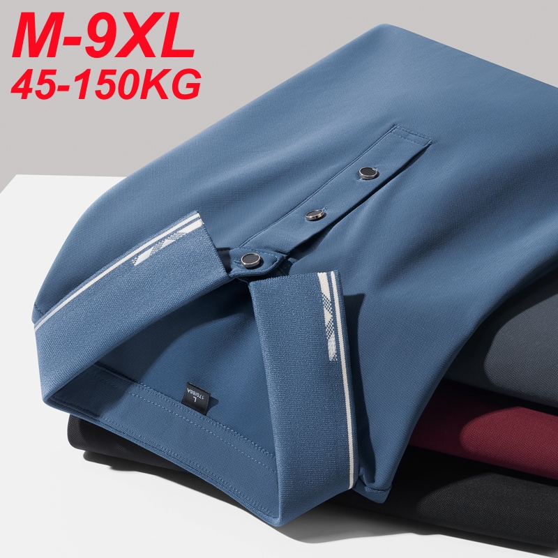 Polo da uomo manica corta 2025 Estate Plus Size 9xl 8xl 7xl Polo casual da uomo d'affari in seta di ghiaccio di alta qualità tinta unita