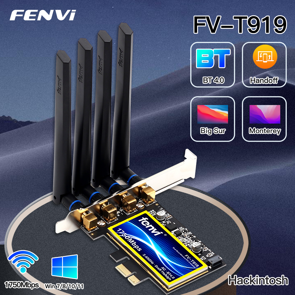 Fenvi-デスクトップwifiカード,Bluetooth 1750,デュアルバンドワイヤレスアダプター,win10,hackintosh用,4.0 Mbps