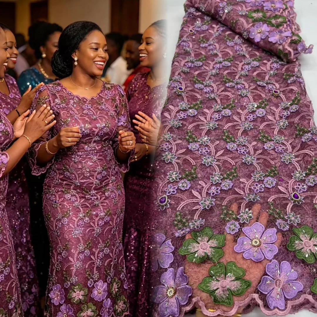 Tecido de Renda Guipure Nigeriana 2026 de Alta Qualidade com Aplique 3D, 5 Jardas, Tecido de Renda Africana Solúvel em Água para Vestidos de Festa