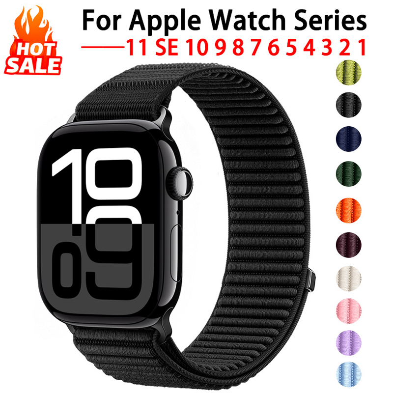 スポーツナイロンループストラップ Apple Watchバンド用 46mm 44mm 40mm 42mm 45mm 41mm コレア ブレスレット iWatchシリーズ 11 SE 10 9 8 7 Ultra 3対応