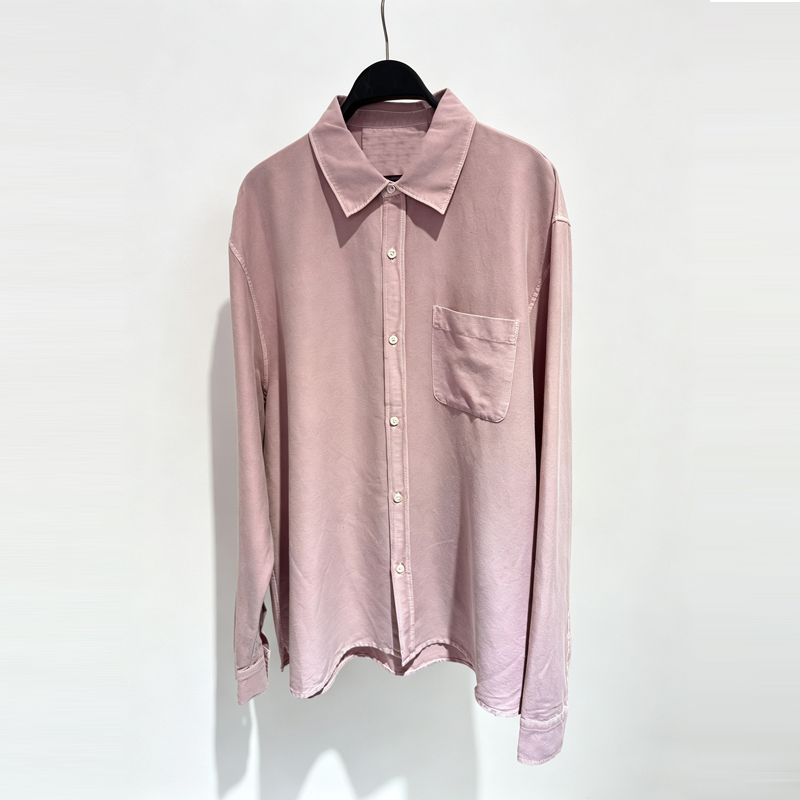 Camisa Casual de Algodão Lavado Masculina de Manga Longa Estilo Fashion Primavera Outono Versátil Rosa Claro Roupas Masculinas