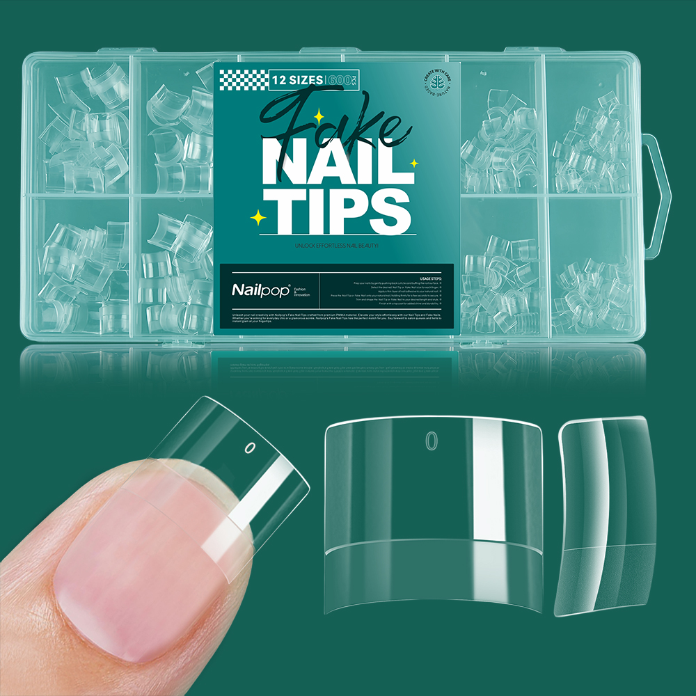 Nailpop-puntas cortas para uñas, media cubierta, 600 Uds., Gel suave cuadrado Extra corto, uñas postizas transparentes preformadas con asas para salón de uñas