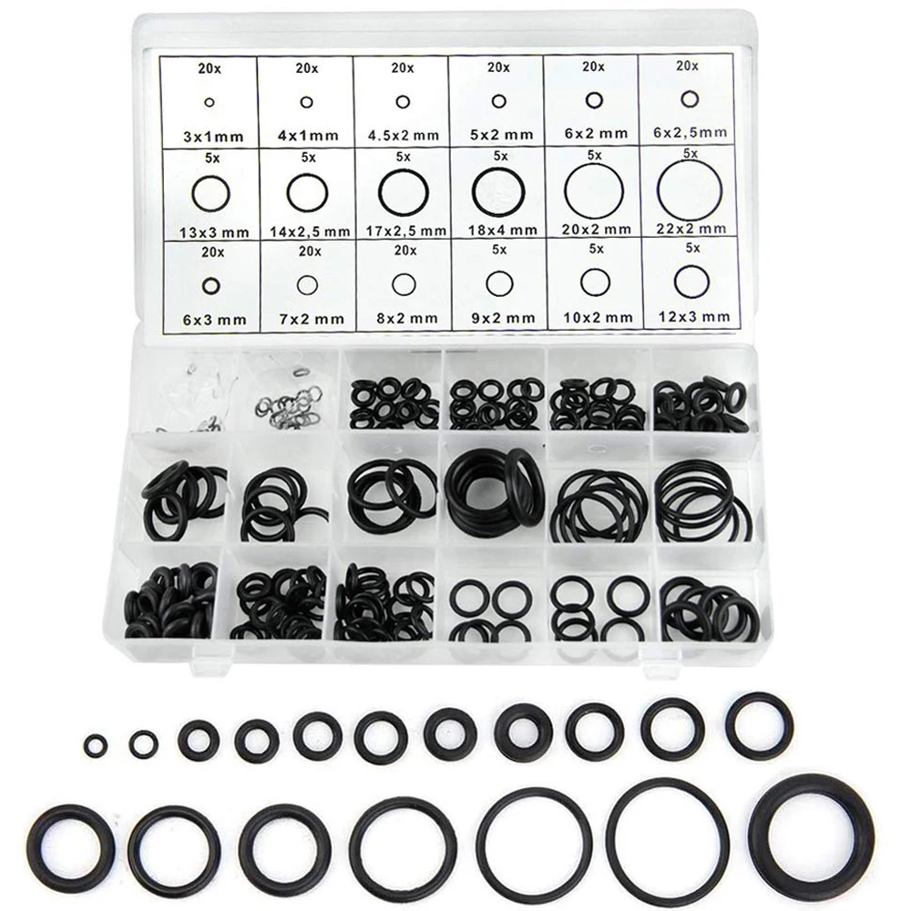 225 STKS Rubber O Ring Olie Weerstand O-Ring Wasmachine Pakking Afdichtingen Waterdichtheid Assortiment Verschillende Grootte en Plastic Box Kit Set