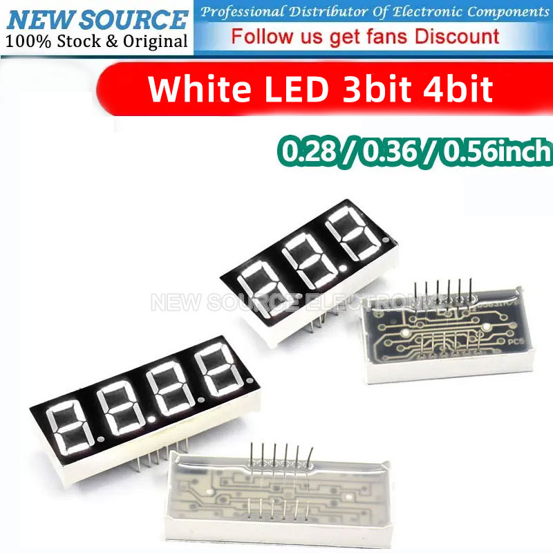 Wyświetlacz LED cyfrowy 5 sztuk, białe diody, 0,28 cala, 0,36 cala, 0,56 cala, 3-bitowy, 4-bitowy, katoda-anoda, wyświetlacz 7-segmentowy, dioda LED, tuba cyfrowa