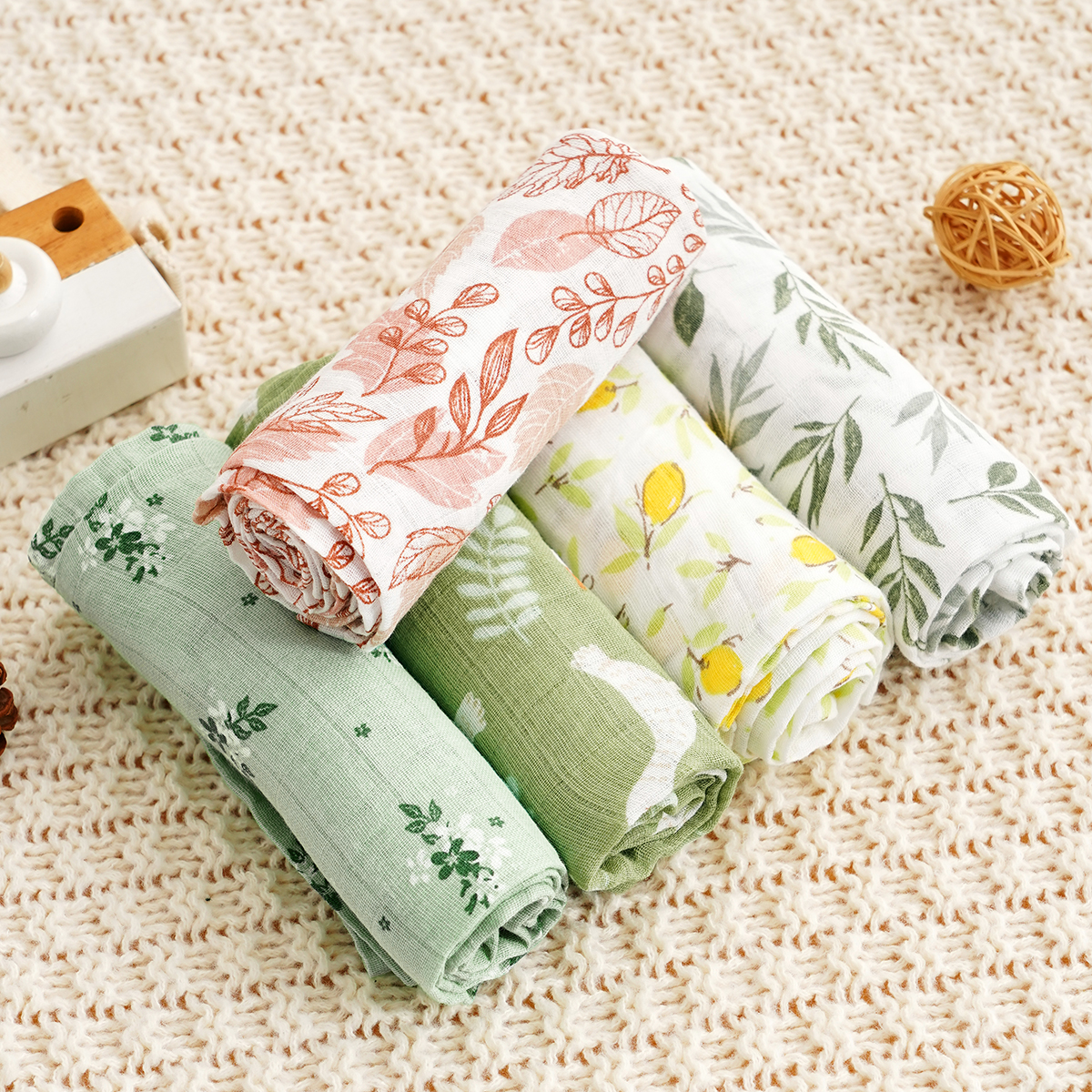 Elinfant 5 peças conjunto de presente de bambu algodão musselina babador pano de arroto 100% algodão 60*60cm 2 camadas lenço de bebê lenço
