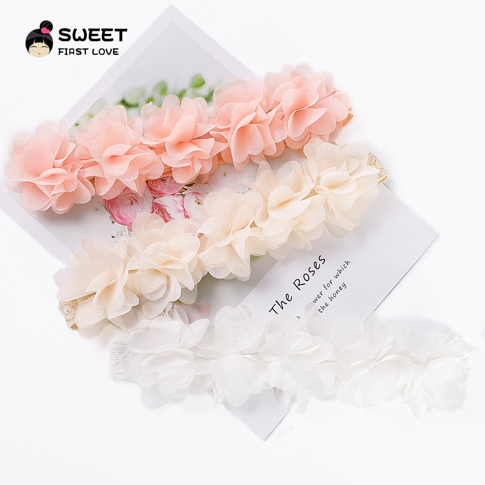 Pink chiffon flor headband para bebê e criança, acessórios de cabelo artesanais, diy, para recém-nascidos e criança