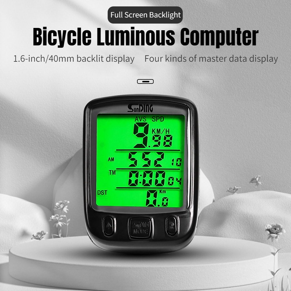 Mountain Road Fiets Code Horloge 24-functie Scherm SD-563A Fietscomputer Mountainbike Snelheidsmeter Groen Lichtgevende Fiets Toegang