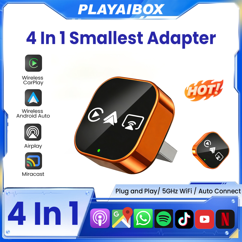 Adaptador Carplay 4 en 1 2026, Nueva Versión, Inalámbrico, Android Auto, Mirror Link, Smart MiNi AI Box, USB, Plug and Play, Conexión Automática WiFi