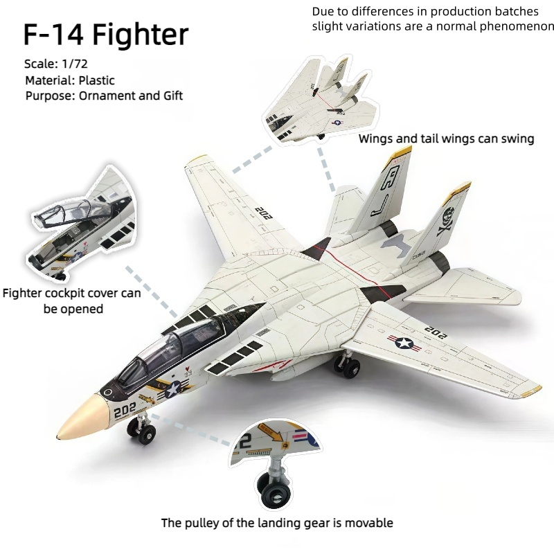 F-14 Fighter, 1:72, modelo de avión de plástico ensamblado (incluido estante de exhibición), exhibición y colección del hogar, regalos creativos