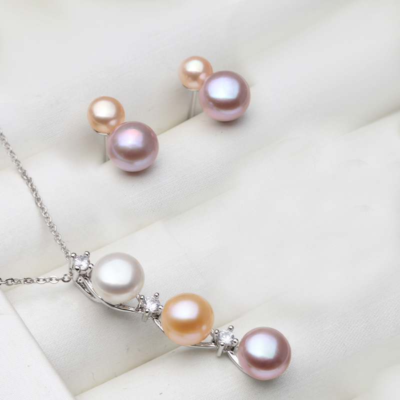 Set Kalung dan Anting Mutiara Air Tawar Alami Perak 925 untuk Pernikahan, Set Perhiasan Mutiara Multi Warna, Hadiah Ulang Tahun untuk Istri/Ibu, Hitam