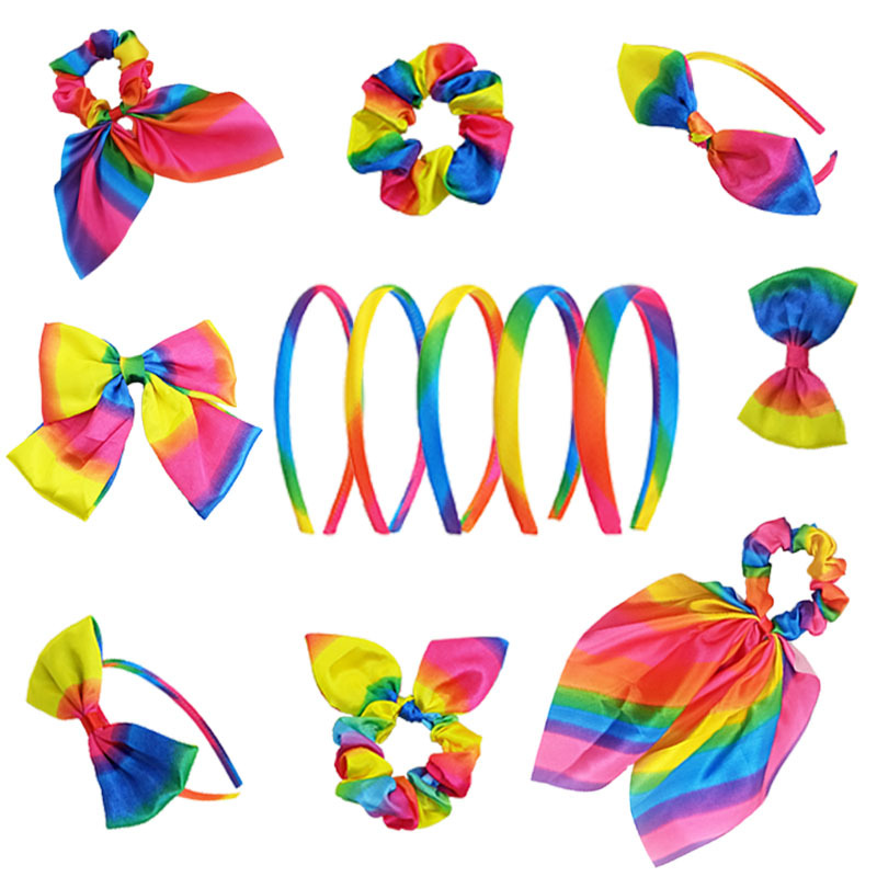 Accesorios para el cabello de arcoíris, accesorios para el cabello de moda, diadema con Orejas de conejo, Clip para el cabello, tocado artístico de tela arcoíris