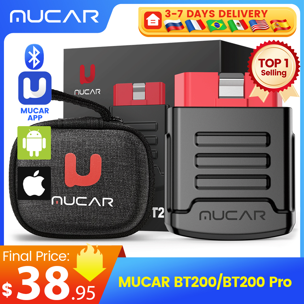 MUCAR BT200/BT200 Pro OBD2 Escáner, herramienta de diagnóstico automotriz con Bluetooth y sistema completo, lector de códigos de reinicio SAS 15 y aceite gratis para todos los automóviles