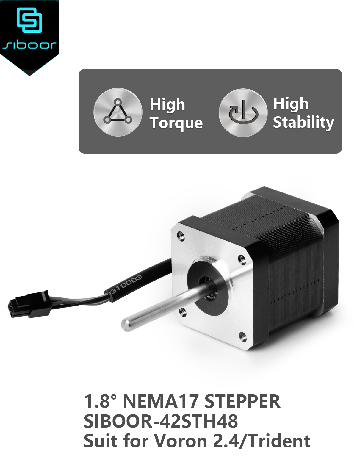 Двигатель 3D-принтера 1,8 °   Шаговый двигатель NEMA17 SIBOOR-42STH48 1,8 градуса для 3D-принтера Voron 2,4 Trident