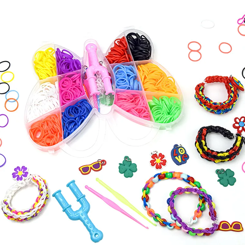600 ชิ้นที่มีสีสัน Loom ยางชุด 12 สี DIY ยาง Loom Bands สร้อยข้อมือทําชุดของขวัญเด็กผู้หญิง Art Craft