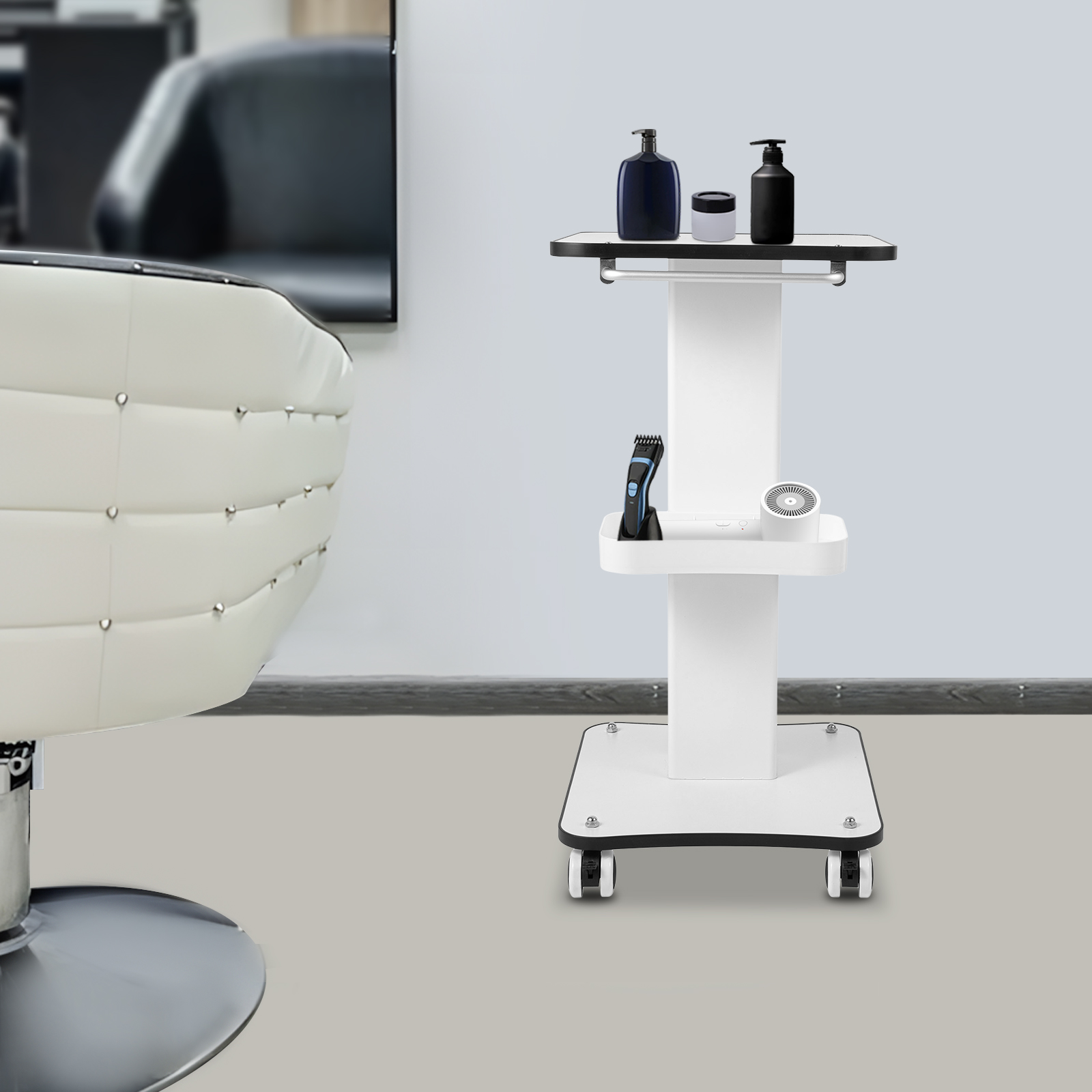 Schoonheidssalon Trolley Winkelwagen Witte Rolling Cart 4-wielige Salon Spa Stand Roller Trolley met handvat voor medische/schoonheidsapparatuur