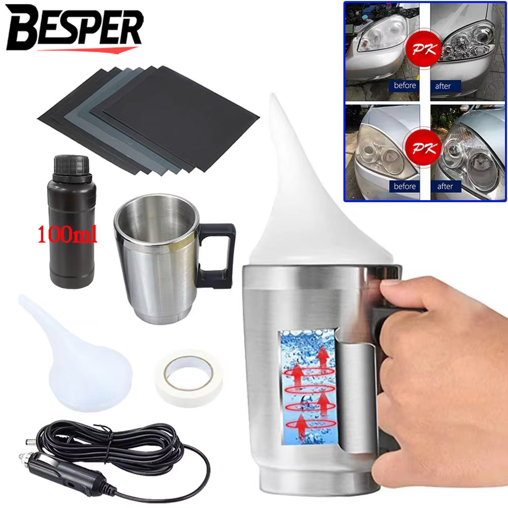 Kit de pulido de faros de coche, Kit de limpieza de reparación de renovación de faros de polímero líquido para restauración de faros, herramienta para automóvil, 100ML